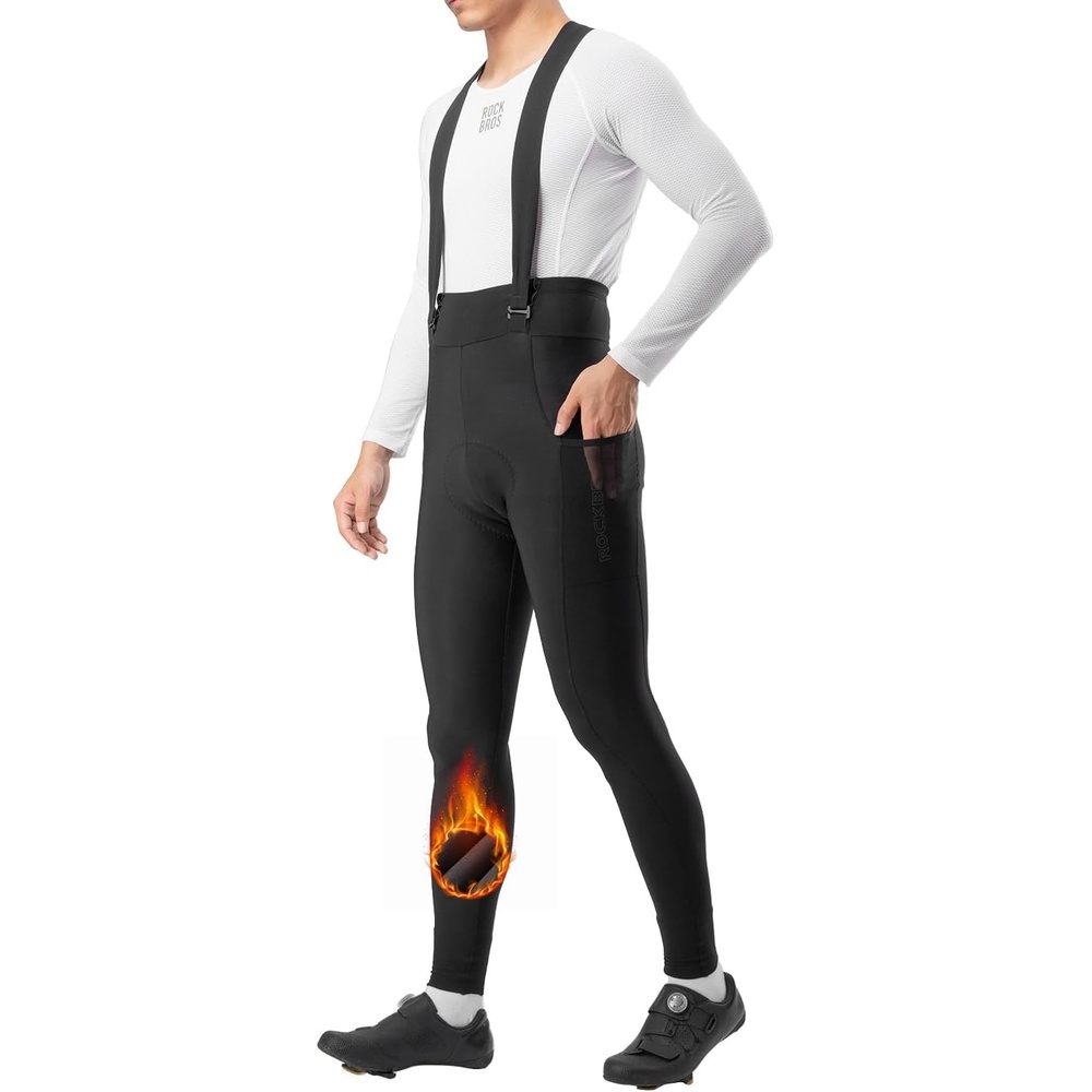 image:imageROCKBROS Cycling Bib Pants for Men Thermal Padded Bike Bib Tights Winter Bicycle Bibs Long Pants for Cold Weather