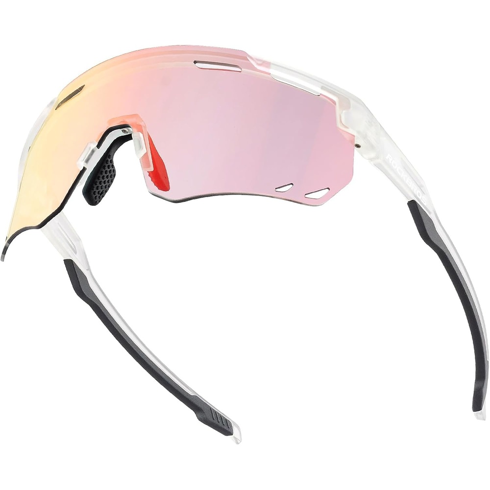 image:imageROCKBROS Cycling Glasses Photochromic Sports Sunglasses for Men Woman UV Protection Biking SunglassesA1  Photochromic Red Lens  Matte Transparent Frame