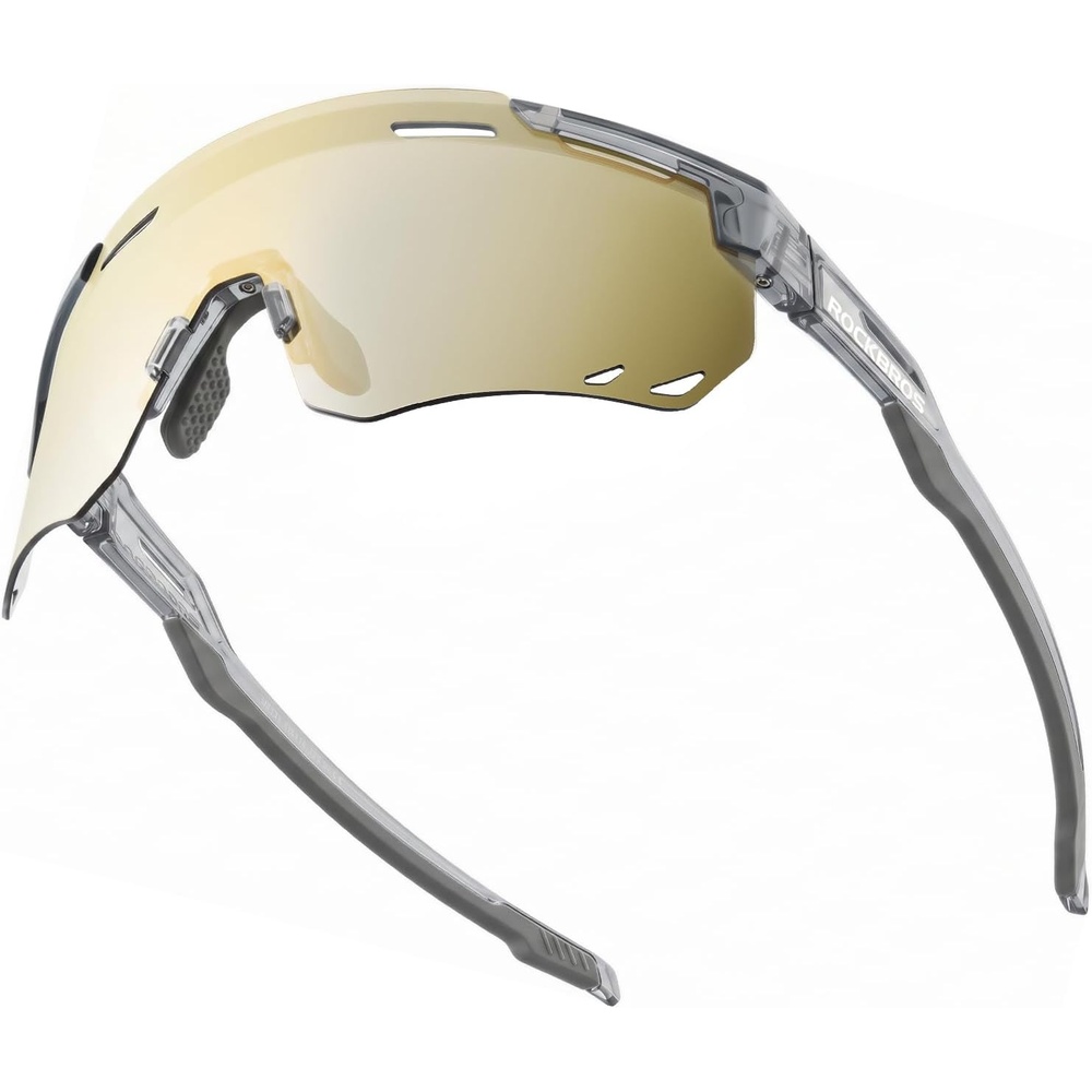 image:imageROCKBROS Cycling Glasses Photochromic Sports Sunglasses for Men Woman UV Protection Biking SunglassesA6 Photochromic Gold Lens Glossy Grey Frame