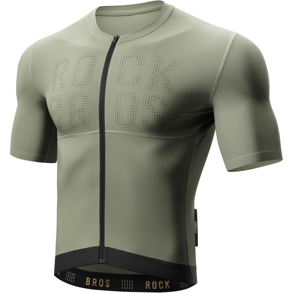 image:imageROCKBROS Cycling Jersey Men Bike Jersey Short Sleeve with Zipper Pocket Breathable QuickDrying Road Mountain RunningGreen