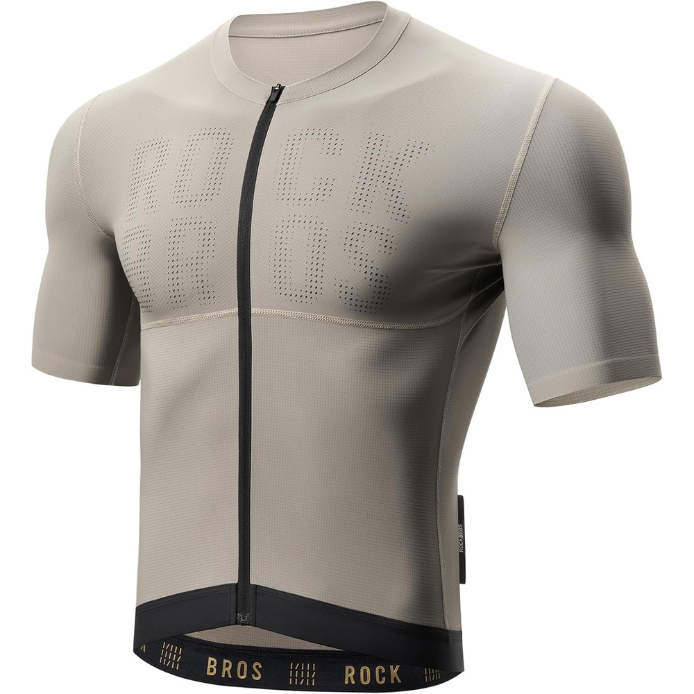 image:imageROCKBROS Cycling Jersey Men Bike Jersey Short Sleeve with Zipper Pocket Breathable QuickDrying Road Mountain RunningKhaki