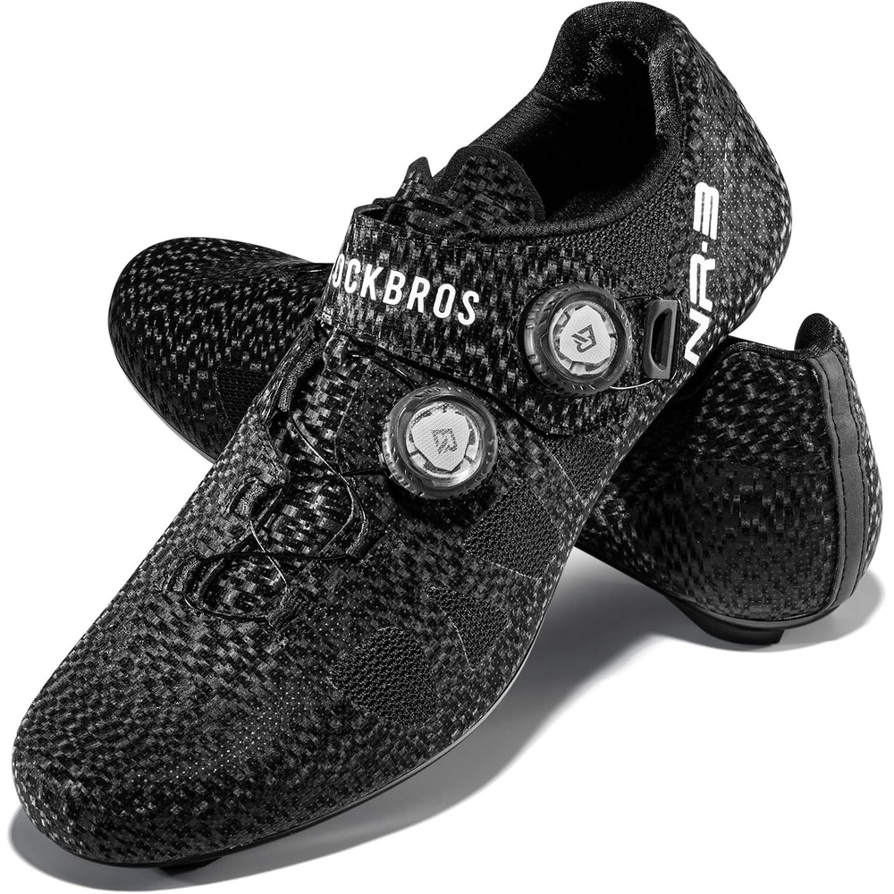 image:imageROCKBROS Cycling Shoes NR3 Clipless with 2 Knob Lock Professional for Men Women Breathable amp Stable Road Bike Shoes Compatible with Peloton amp Look DeltaSPD CleatsBlackcarbon Fiber Sole