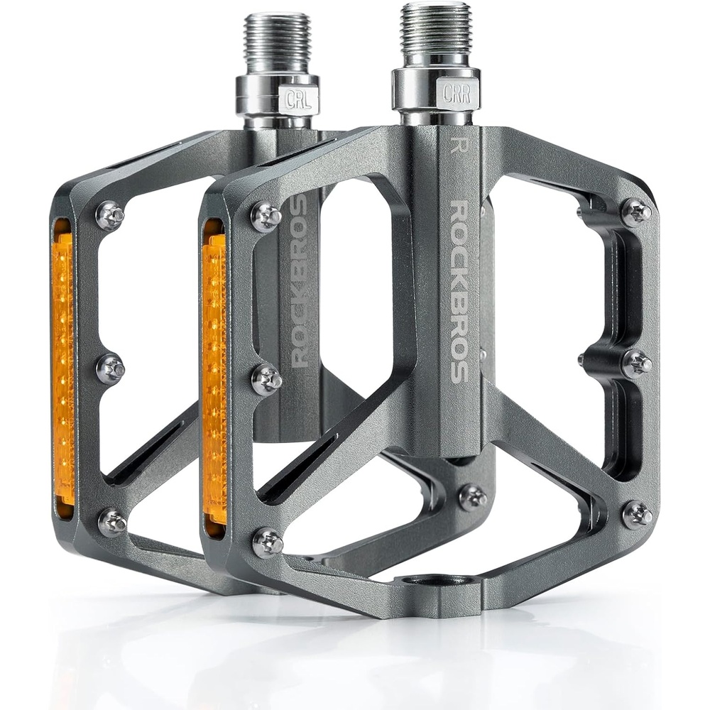 image:imageROCKBROS Mountain Bike Pedals MTB Pedals Bicycle Flat Pedals Aluminum 916 Sealed Bearing Lightweight Platform for Road Mountain BMX MTB BikeReflective PedalsTitanium