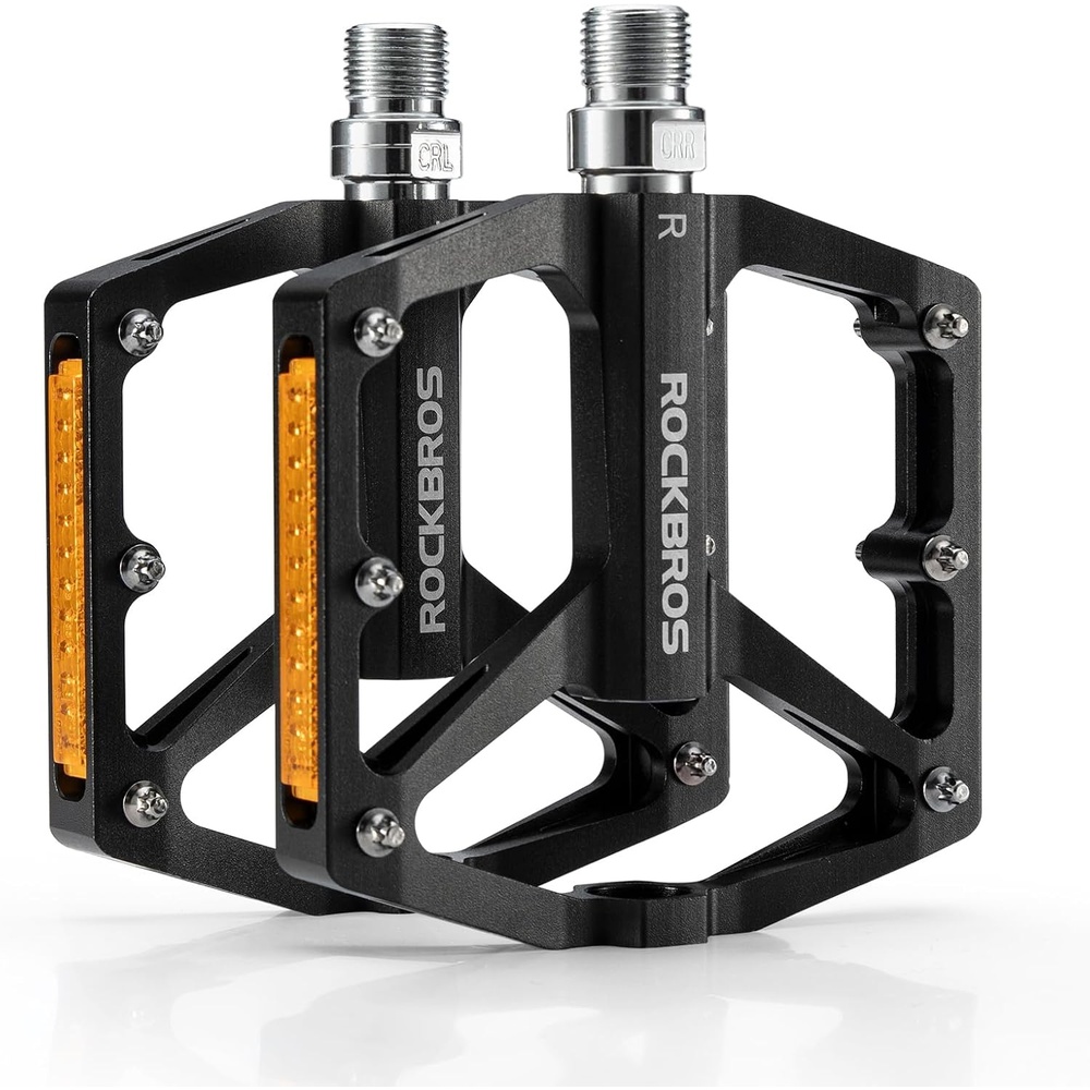 image:imageROCKBROS Mountain Bike Pedals MTB Pedals Bicycle Flat Pedals Aluminum 916 Sealed Bearing Lightweight Platform for Road Mountain BMX MTB BikeReflective PedalsBlack