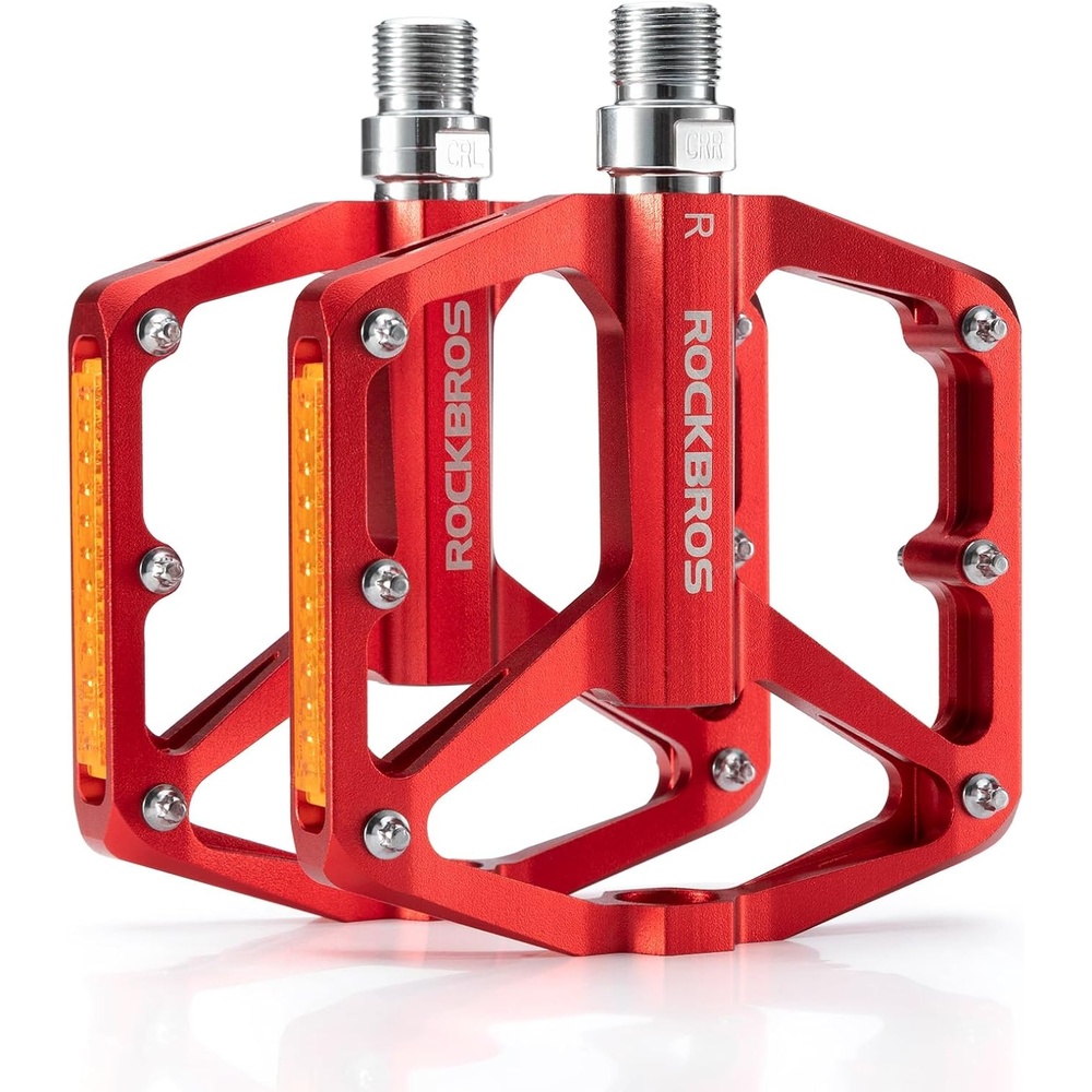image:imageROCKBROS Mountain Bike Pedals MTB Pedals Bicycle Flat Pedals Aluminum 916 Sealed Bearing Lightweight Platform for Road Mountain BMX MTB BikeReflective PedalsRed