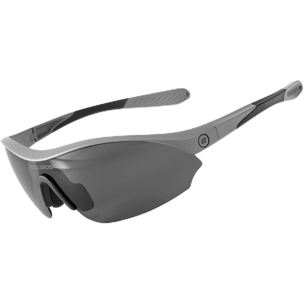 image:imageROCKBROS Polarized Sports Sunglasses with 3 Interchangeable Lens ANSI Z871 Safety Sun Glasses for Men Women CyclingGray Polarized Lens Gray Frame