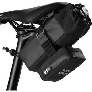 ROCKBROS Bike Saddle Bag with 0.7L Insulated Water Bottle Holder and 0.3L Mini Cycling Pack for Mountain Road Folding Bikes, Lightweight Green(Black)