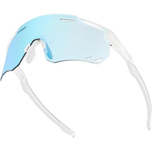ROCKBROS Cycling Glasses, Photochromic Sports Sunglasses for Men Woman, UV Protection Biking Sunglasses(A7 – Photochromic Blue Lens | Glossy Transparent Frame)