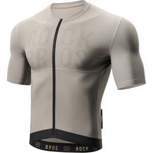 ROCKBROS Cycling Jersey Men Bike Jersey Short Sleeve with Zipper Pocket Breathable Quick-Drying Road Mountain Running(Khaki)