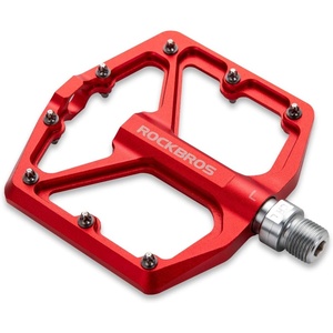 ROCKBROS Mountain Bike Pedals MTB Pedals Bicycle Flat Pedals Aluminum 9/16″ Sealed Bearing Lightweight Platform for Road Mountain BMX MTB Bike(Red)