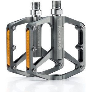 ROCKBROS Mountain Bike Pedals MTB Pedals Bicycle Flat Pedals Aluminum 9/16″ Sealed Bearing Lightweight Platform for Road Mountain BMX MTB Bike(Reflective Pedals-Titanium)