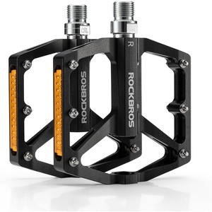ROCKBROS Mountain Bike Pedals MTB Pedals Bicycle Flat Pedals Aluminum 9/16″ Sealed Bearing Lightweight Platform for Road Mountain BMX MTB Bike(Reflective Pedals-Black)