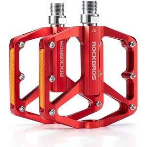 ROCKBROS Mountain Bike Pedals MTB Pedals Bicycle Flat Pedals Aluminum 9/16″ Sealed Bearing Lightweight Platform for Road Mountain BMX MTB Bike(Reflective Pedals-Red)