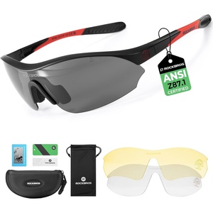 ROCKBROS Polarized Sports Sunglasses with 3 Interchangeable Lens, ANSI Z87.1 Safety Sun Glasses for Men Women Cycling(Gray Polarized Lens | Black Red Frame)