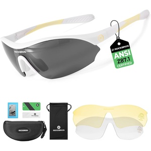 ROCKBROS Polarized Sports Sunglasses with 3 Interchangeable Lens, ANSI Z87.1 Safety Sun Glasses for Men Women Cycling(Gray Polarized Lens | White Frame)