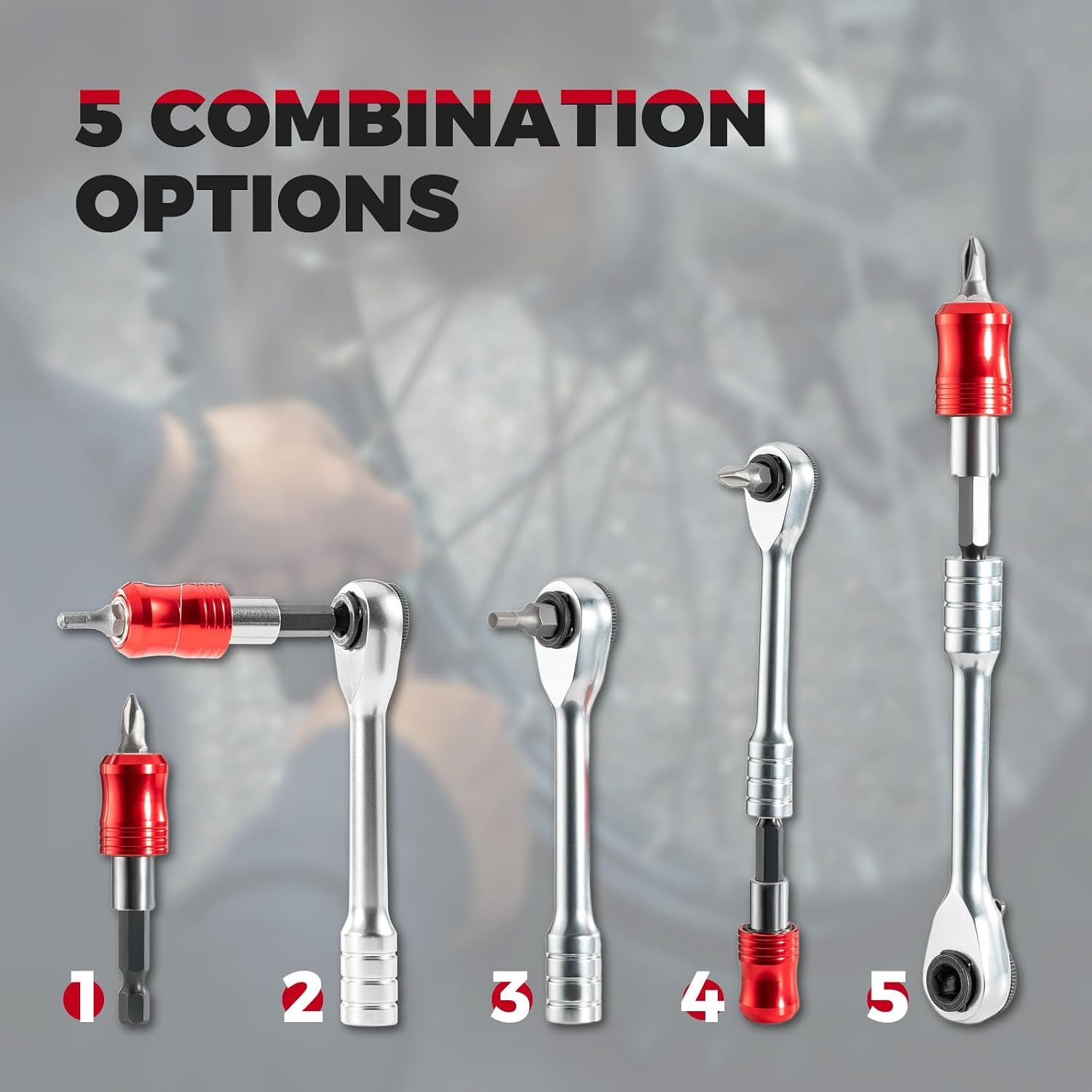 image:imageROCKBROS Bike Tools Kit Set 14 in 1 MultiFunction Repair Tool Portable FoldableReversible Ratchet Wrench10 Bits2 Tire Levers For Road Bike Mountain Bike and EBikeFoldable