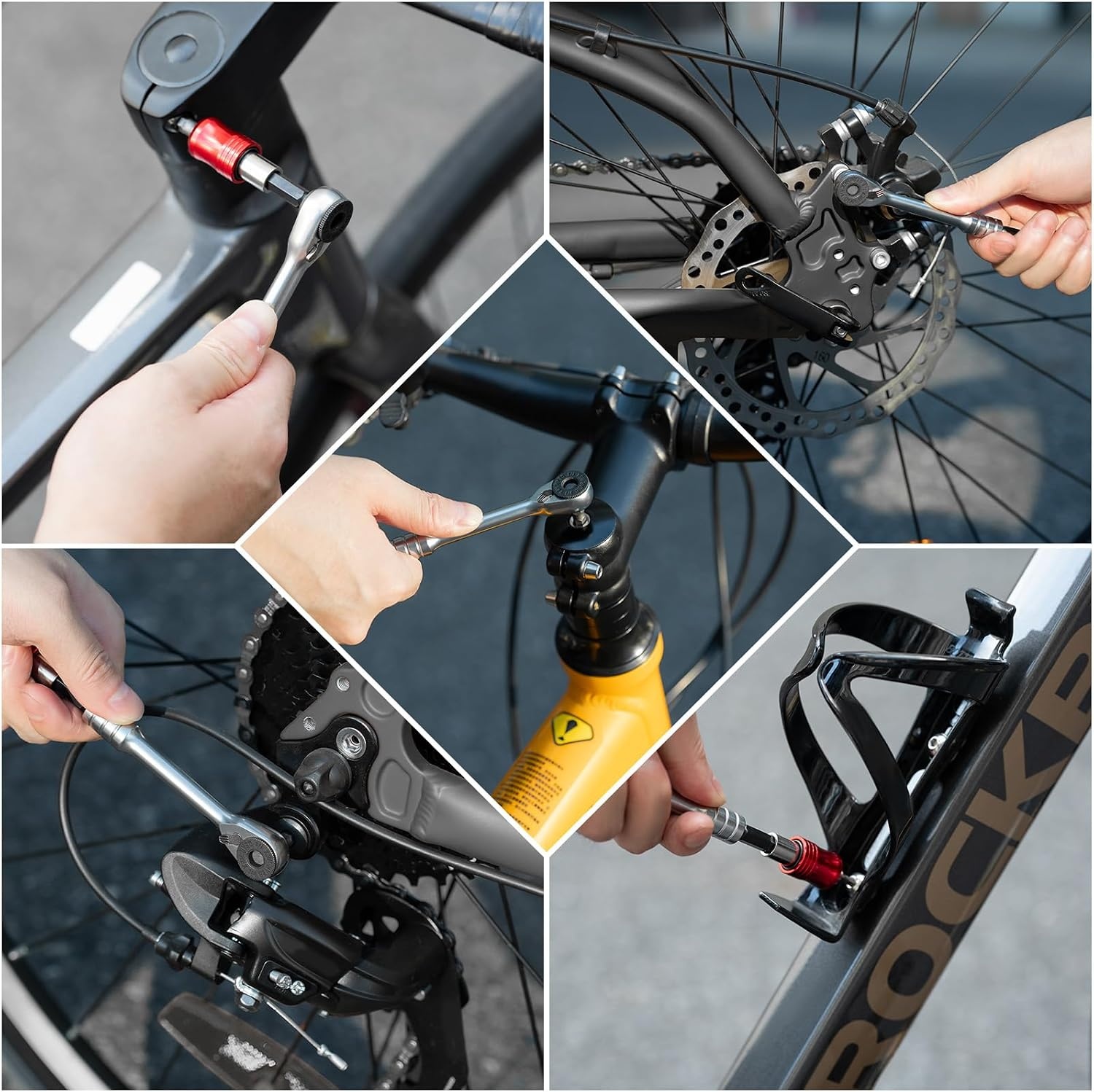 image:imageROCKBROS Bike Tools Kit Set 14 in 1 MultiFunction Repair Tool Portable FoldableReversible Ratchet Wrench10 Bits2 Tire Levers For Road Bike Mountain Bike and EBikeFoldable