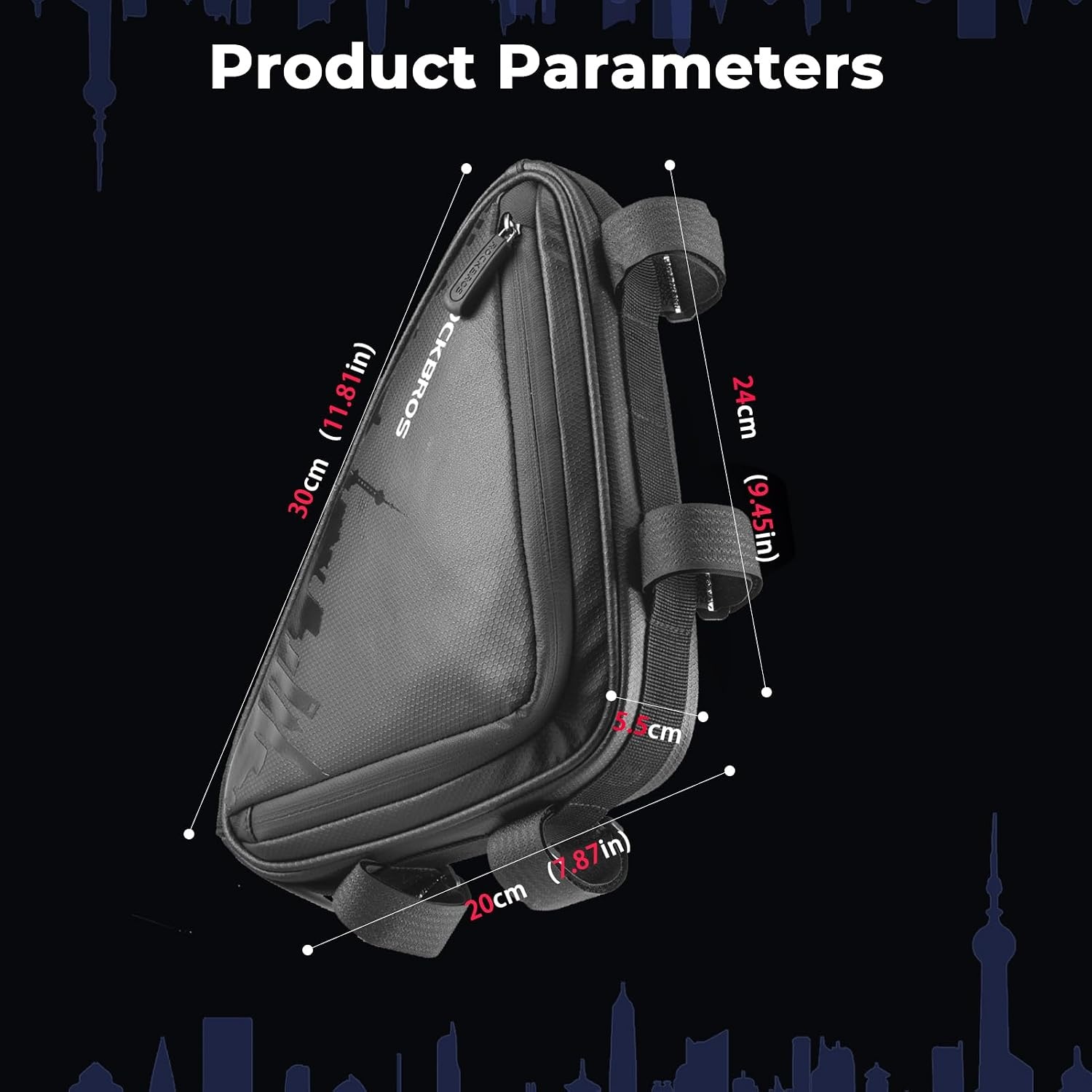image:imageROCKBROS Bike Triangle Frame Bag Waterproof Top Tube Bag with Keel Support 2L Large Capacity MultiPocket Organizer Reflective Strips for Road amp Mountain BikesCity Pattern Black
