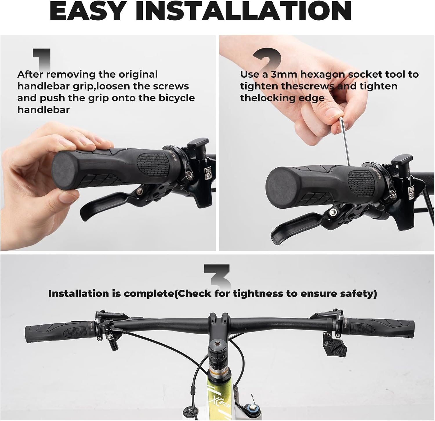 image:imageROCKBROS Ergonomic Design Mountain Bike Handlebar Grips Single Lockon Comfort ShockAbsorbing Bicycle Handle Grips with NonSlip MTB Grips for Mountain Bike BMX Scooter 222mm