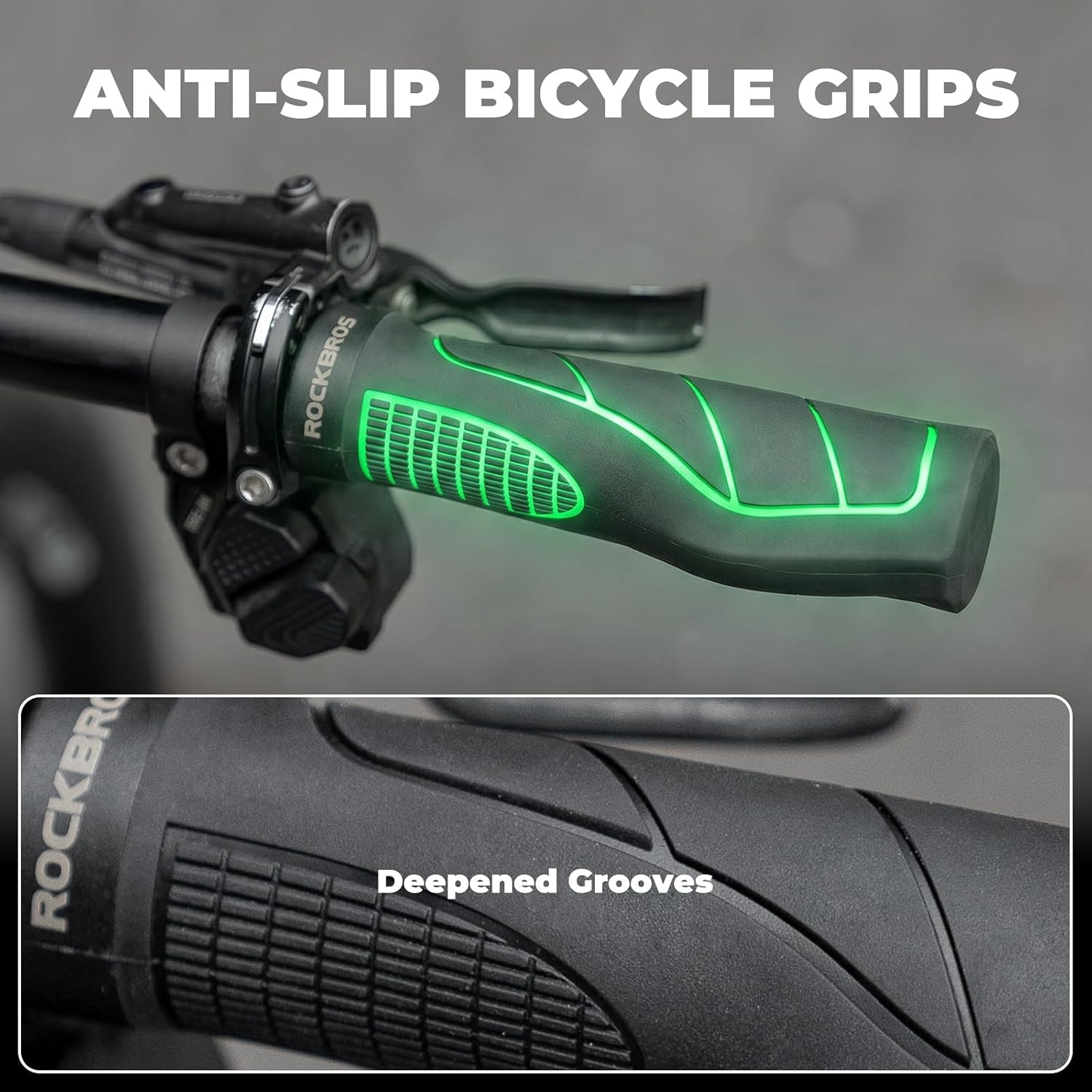 image:imageROCKBROS Ergonomic Design Mountain Bike Handlebar Grips Single Lockon Comfort ShockAbsorbing Bicycle Handle Grips with NonSlip MTB Grips for Mountain Bike BMX Scooter 222mm