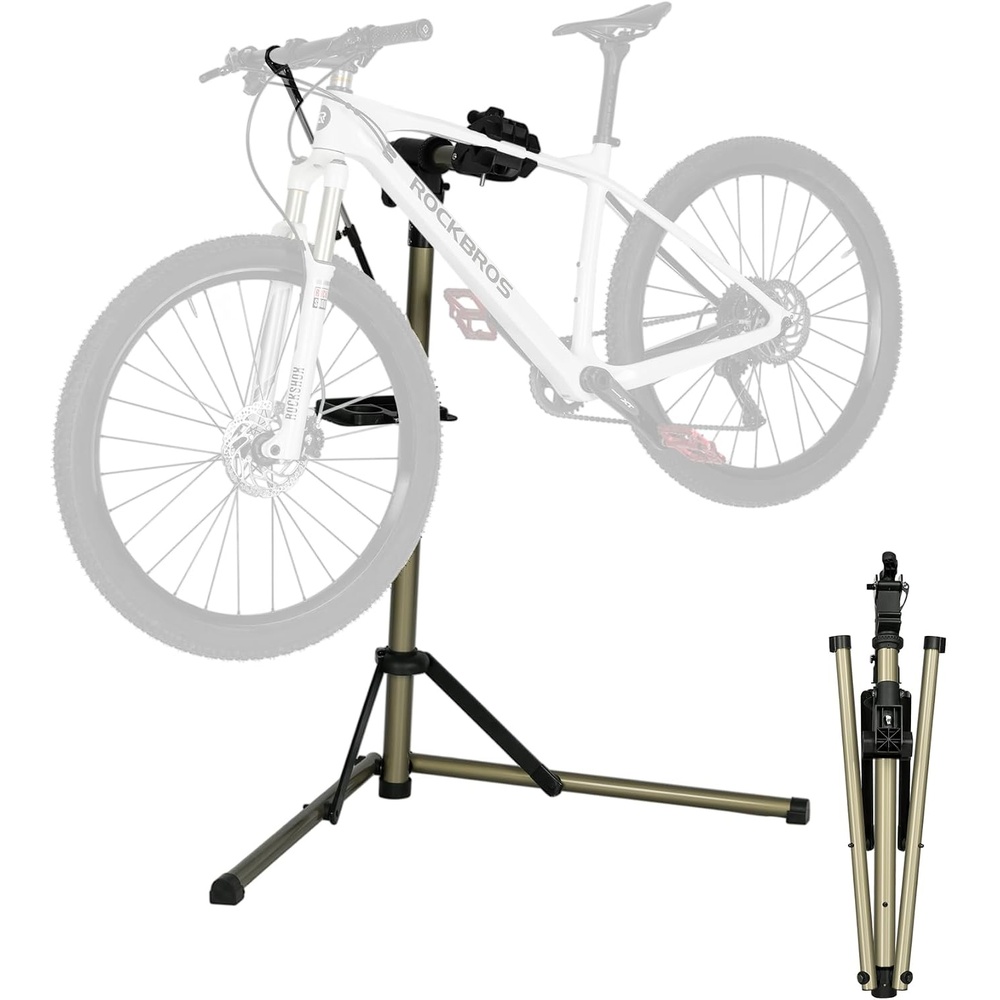 image:imageROCKBROS Heavy Duty Bicycle amp Ebike Aluminum Repair StandMax 80 lbs Professional Bike Mechanic Workstand for Indoor or Outside Mountain and Road Bike MaintenanceWith a AntiShake Fixing Rod