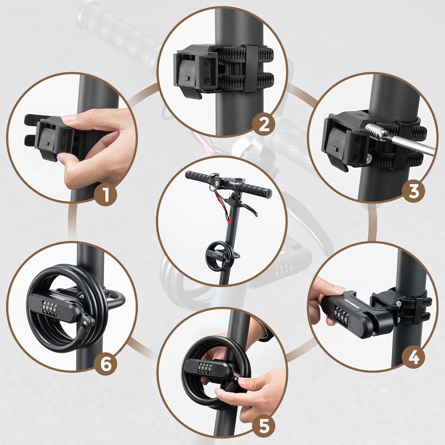 image:imageROCKBROS Scooter Lock Bike U Lock with Cable 4 Digit Combination Lock Portable AntiTheft Heavy Duty Bicycle Lock for Scooter Bike Bicycle Motorcycle