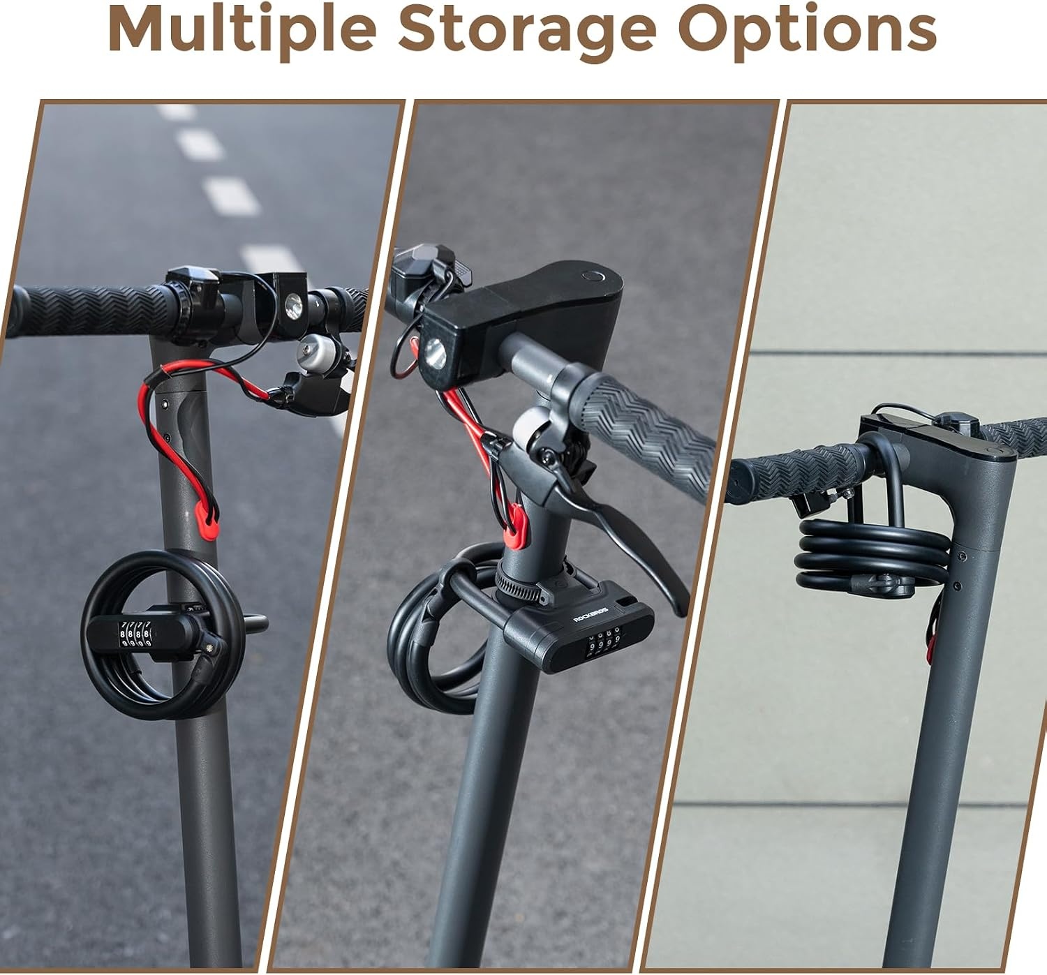 image:imageROCKBROS Scooter Lock Bike U Lock with Cable 4 Digit Combination Lock Portable AntiTheft Heavy Duty Bicycle Lock for Scooter Bike Bicycle Motorcycle