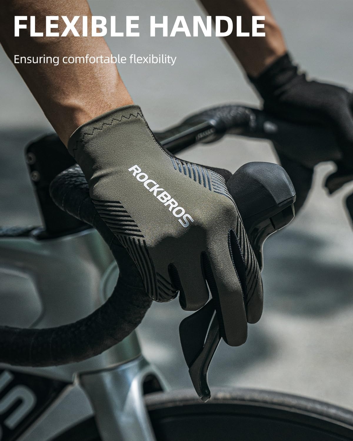 image:imageROCKBROS Cycling Gloves AntiSlip Full Finger SBR Pad ShockAbsorbing Mountain Bike GlovesBreathable Holes Keep Hands Dry Fits Road Trail OffRoad RidingBlack