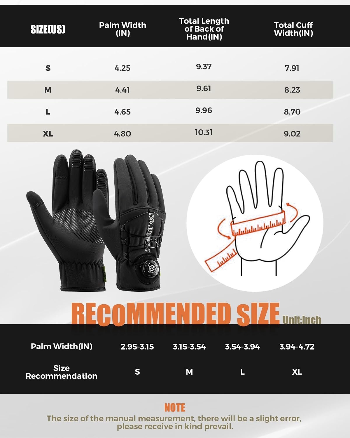 image:imageROCKBROS Winter Cycling Gloves Fleece Thermal Full Finger Windproof Anti slip Shock Absorption Touchscreen Bike Gloves with Reflective Logo for Men Women for MTB Motorcycle Outdoor Sports