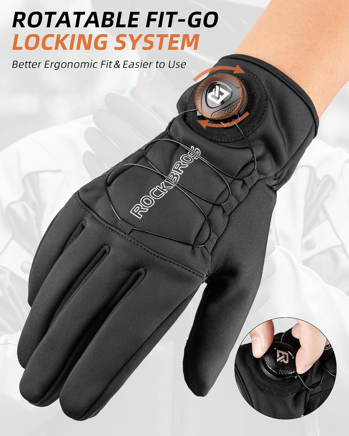 image:imageROCKBROS Winter Cycling Gloves Fleece Thermal Full Finger Windproof Anti slip Shock Absorption Touchscreen Bike Gloves with Reflective Logo for Men Women for MTB Motorcycle Outdoor Sports