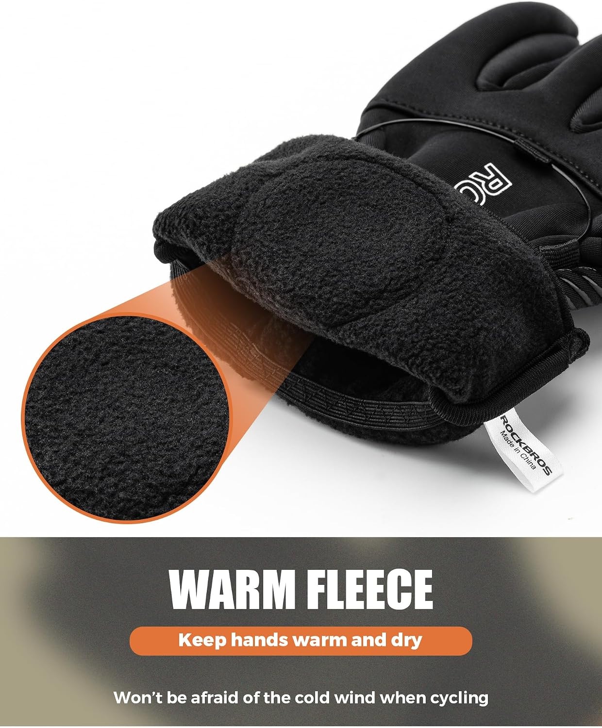 image:imageROCKBROS Winter Cycling Gloves Fleece Thermal Full Finger Windproof Anti slip Shock Absorption Touchscreen Bike Gloves with Reflective Logo for Men Women for MTB Motorcycle Outdoor Sports