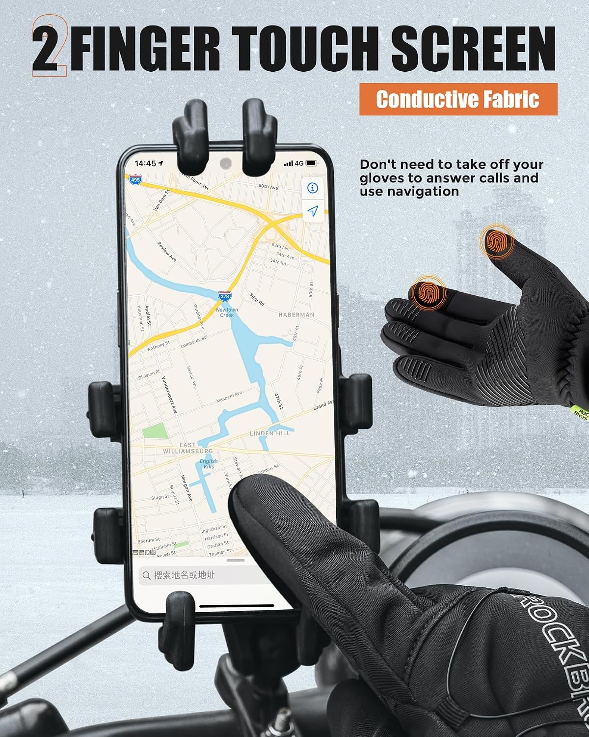 image:imageROCKBROS Winter Cycling Gloves Fleece Thermal Full Finger Windproof Anti slip Shock Absorption Touchscreen Bike Gloves with Reflective Logo for Men Women for MTB Motorcycle Outdoor Sports