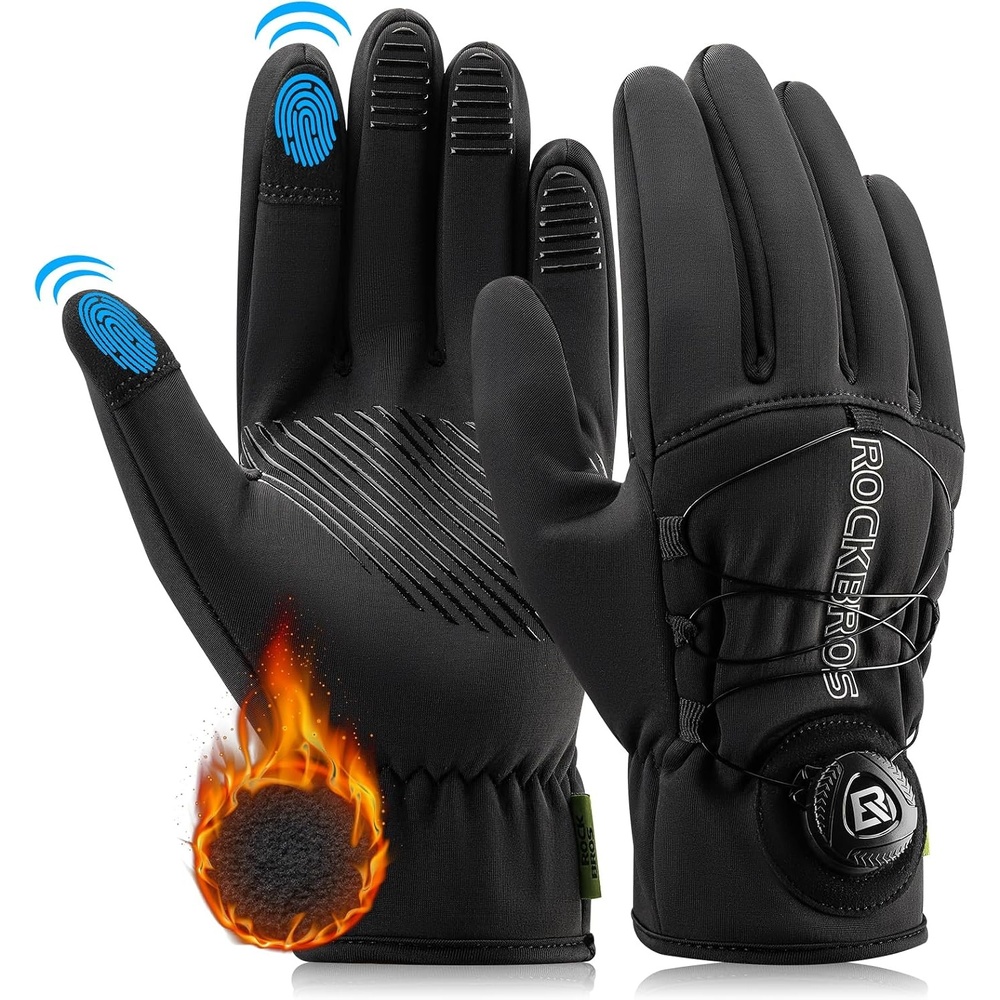 image:imageROCKBROS Winter Cycling Gloves Fleece Thermal Full Finger Windproof Anti slip Shock Absorption Touchscreen Bike Gloves with Reflective Logo for Men Women for MTB Motorcycle Outdoor Sports