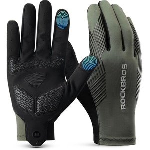 ROCKBROS Cycling Gloves Anti-Slip Full Finger SBR Pad Shock-Absorbing | Mountain Bike Gloves,Breathable Holes Keep Hands Dry, Fits Road Trail Off-Road Riding(Grey Green)