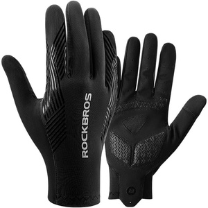 ROCKBROS Cycling Gloves Anti-Slip Full Finger SBR Pad Shock-Absorbing | Mountain Bike Gloves,Breathable Holes Keep Hands Dry, Fits Road Trail Off-Road Riding(Black)