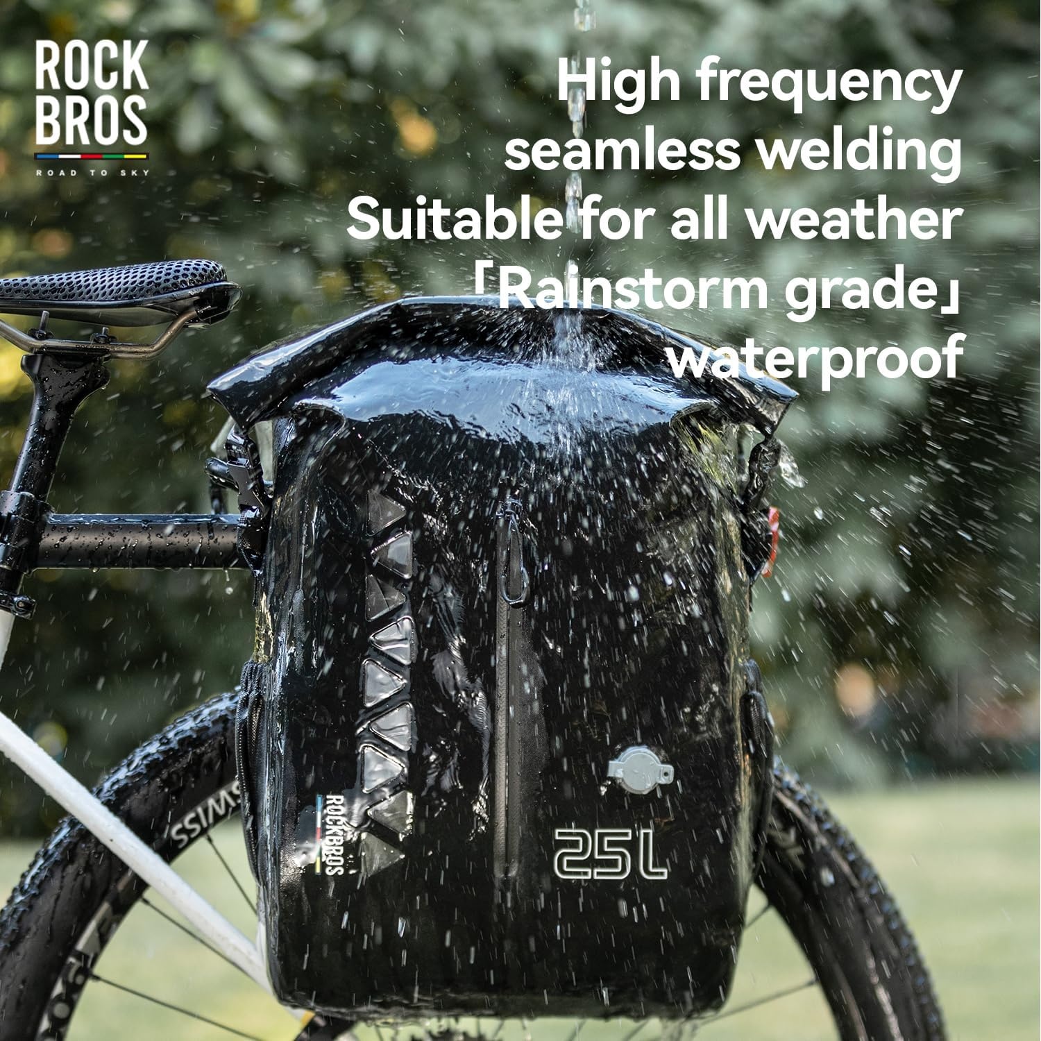 image:imageROCKBROS Bike Panniers 25L Waterproof Roll Top Vacuum Compression Pocket Adjustable Quick ReleaseIdeal for Cycling Touring CommutingBlack1