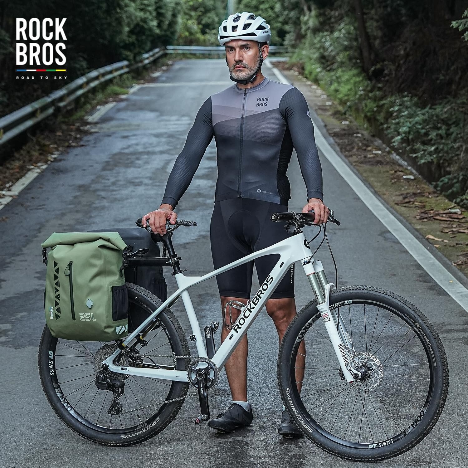 image:imageROCKBROS Bike Panniers 25L Waterproof Roll Top Vacuum Compression Pocket Adjustable Quick ReleaseIdeal for Cycling Touring CommutingGreen1