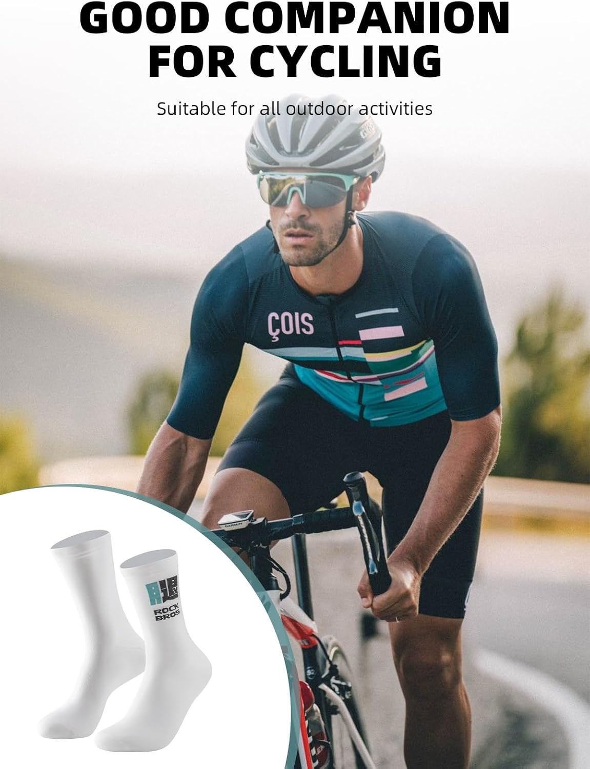 image:imageROCKBROS Cycling Socks Mountain Bike Socks White Cycling Socks for Men Women Compression Fit Suitable for Running Hiking