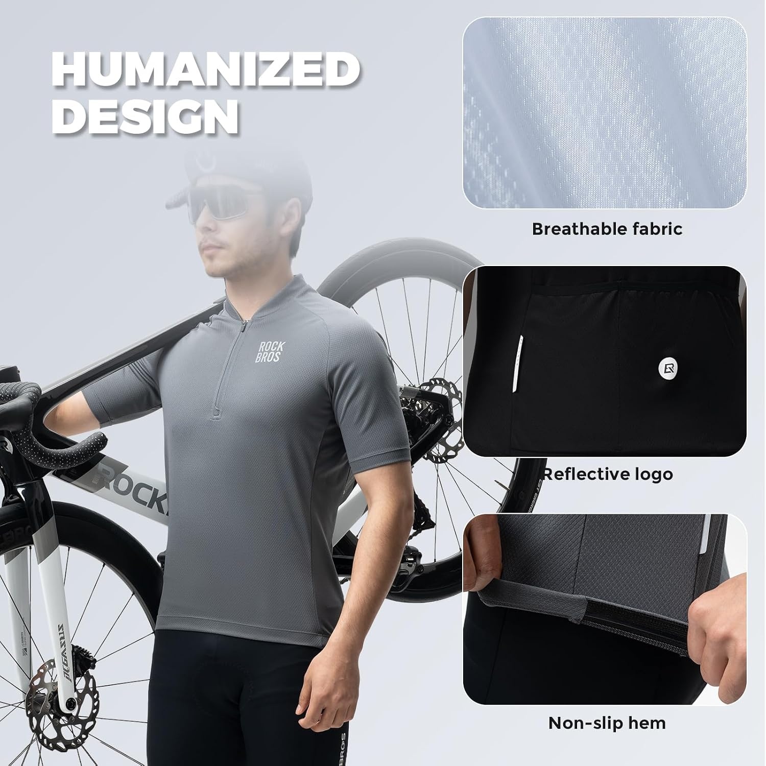 image:imageROCKBROS Mens Cycling Jersey Short Sleeve Quick Dry Road Bike 3 Pockets Breathable Cycling Jersey with Quick Dry Fabric 3 Rear Pockets Lightweight Fit and Reflective Details for Road RidesYellow