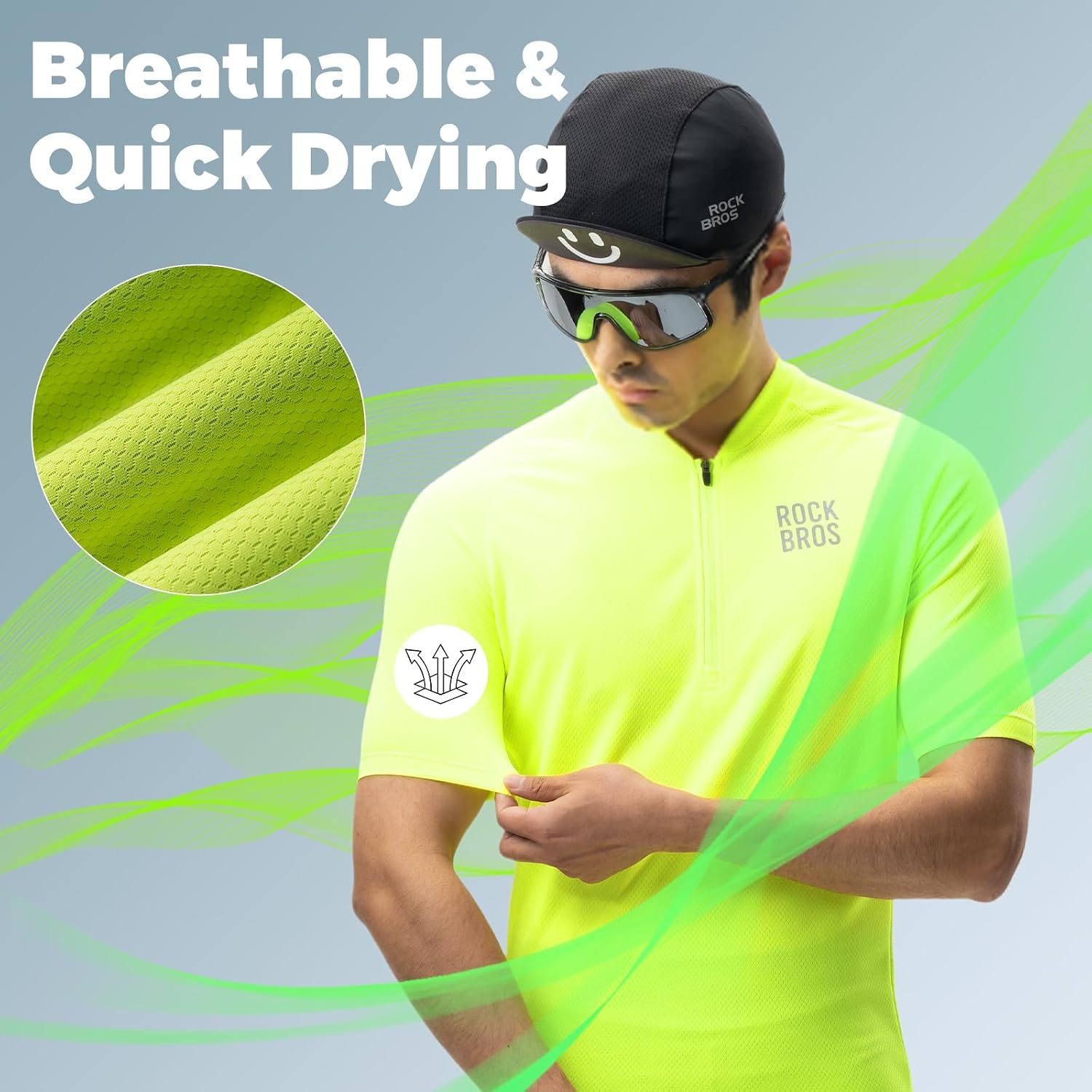 image:imageROCKBROS Mens Cycling Jersey Short Sleeve Quick Dry Road Bike 3 Pockets Breathable Cycling Jersey with Quick Dry Fabric 3 Rear Pockets Lightweight Fit and Reflective Details for Road RidesYellow