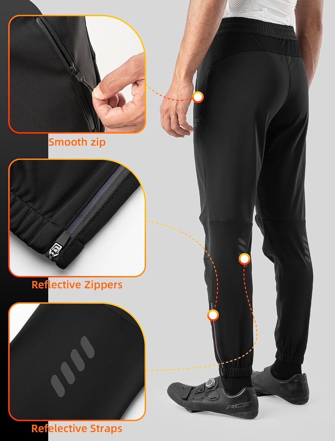 image:imageROCKBROS Mens Winter Cycling Pants Thermal WaterResistant Joggers Fleecelined Warmth Waterresistant Fabric Elastic Waist and Reflective Details for Coldweather CyclingBlack