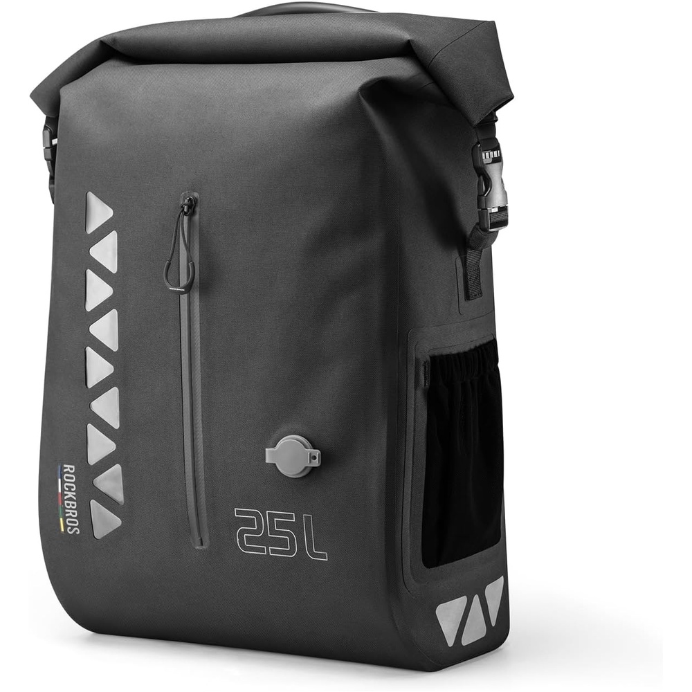 image:imageROCKBROS Bike Panniers 25L Waterproof Roll Top Vacuum Compression Pocket Adjustable Quick ReleaseIdeal for Cycling Touring CommutingBlack1