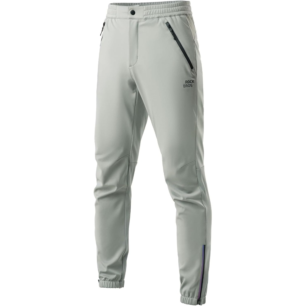 image:imageROCKBROS Mens Winter Cycling Pants Thermal WaterResistant Joggers Fleecelined Warmth Waterresistant Fabric Elastic Waist and Reflective Details for Coldweather CyclingGray