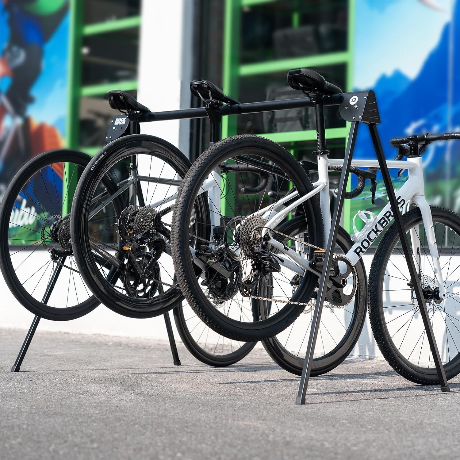 image:imageROCKBROS AFrame 5 Bikes Stand Rack for Parking Mountain Road Hybrid Bike Bike Storage Parking RacksPortable amp FoldableEasy to FoldSave the SpaceIndoorampOutsidefor 3 Bikes
