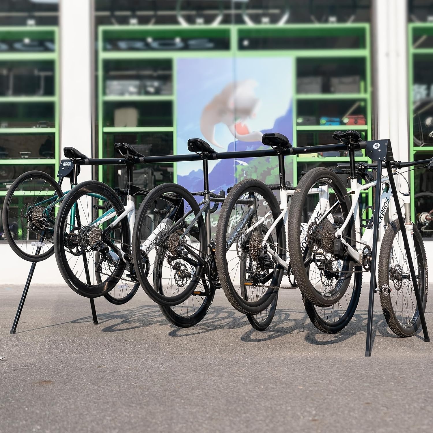 image:imageROCKBROS AFrame 5 Bikes Stand Rack for Parking Mountain Road Hybrid Bike Bike Storage Parking RacksPortable amp FoldableEasy to FoldSave the SpaceIndoorampOutsidefor 5 Bikes