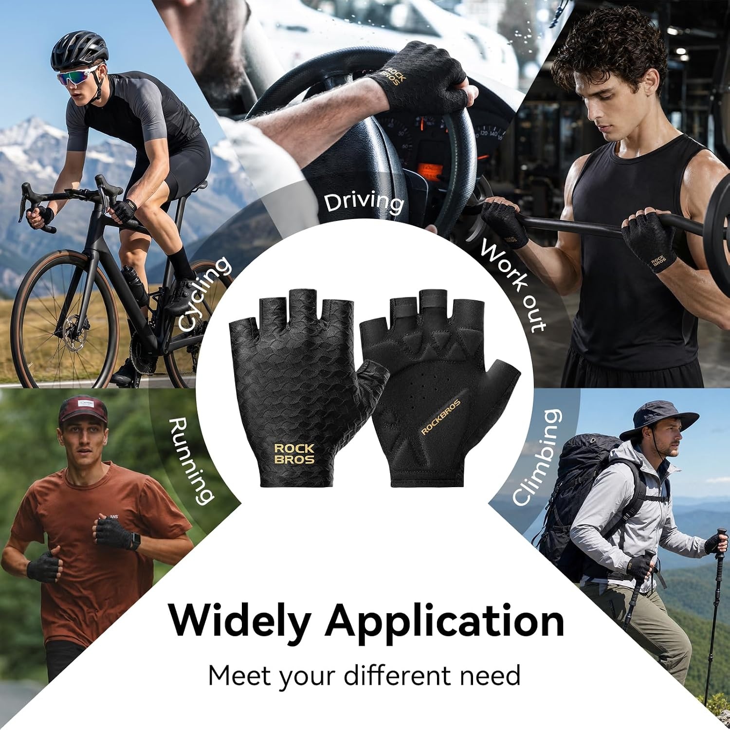 image:imageROCKBROS Bike Cycling Gloves Black Fingerless Bicycle for MenWomen UV Protection MTB amp Road Bike Riding Hiking Gloves for Weight LiftingGymMotorcycleDrivingOutdoor Sportsblack