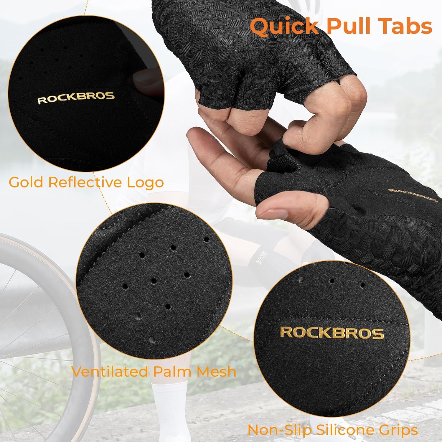 image:imageROCKBROS Bike Cycling Gloves Black Fingerless Bicycle for MenWomen UV Protection MTB amp Road Bike Riding Hiking Gloves for Weight LiftingGymMotorcycleDrivingOutdoor Sportsblack