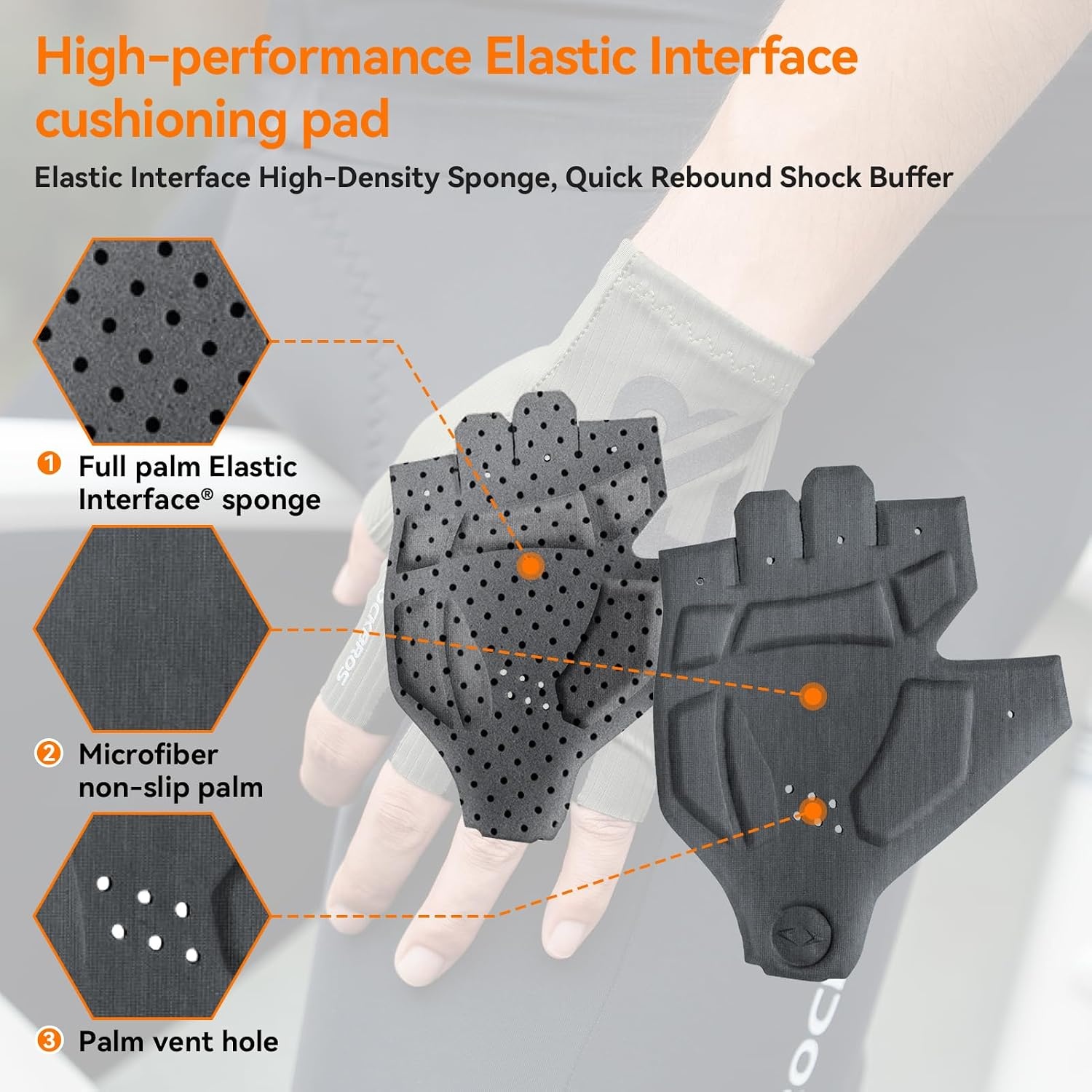 image:imageROCKBROS Cycling Gloves Italian Elastic DoubleArrow Palm ShockAbsorbing Foam 3D Ergonomic Padding Lightweight Breathable HalfFinger MTB Gloves for Cycling Gym Training Weightliftingwhite