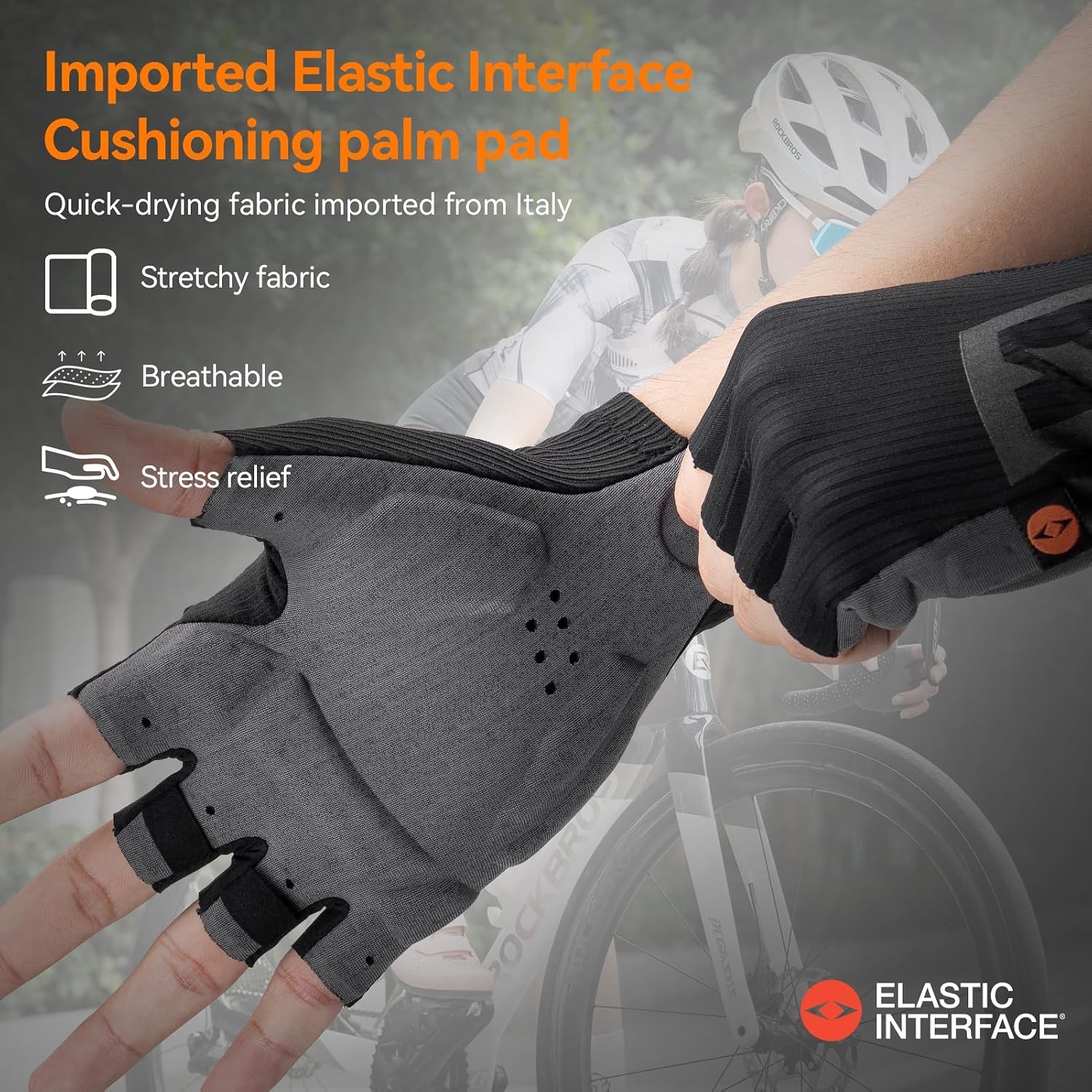 image:imageROCKBROS Cycling Gloves Italian Elastic DoubleArrow Palm ShockAbsorbing Foam 3D Ergonomic Padding Lightweight Breathable HalfFinger MTB Gloves for Cycling Gym Training Weightliftingwhite