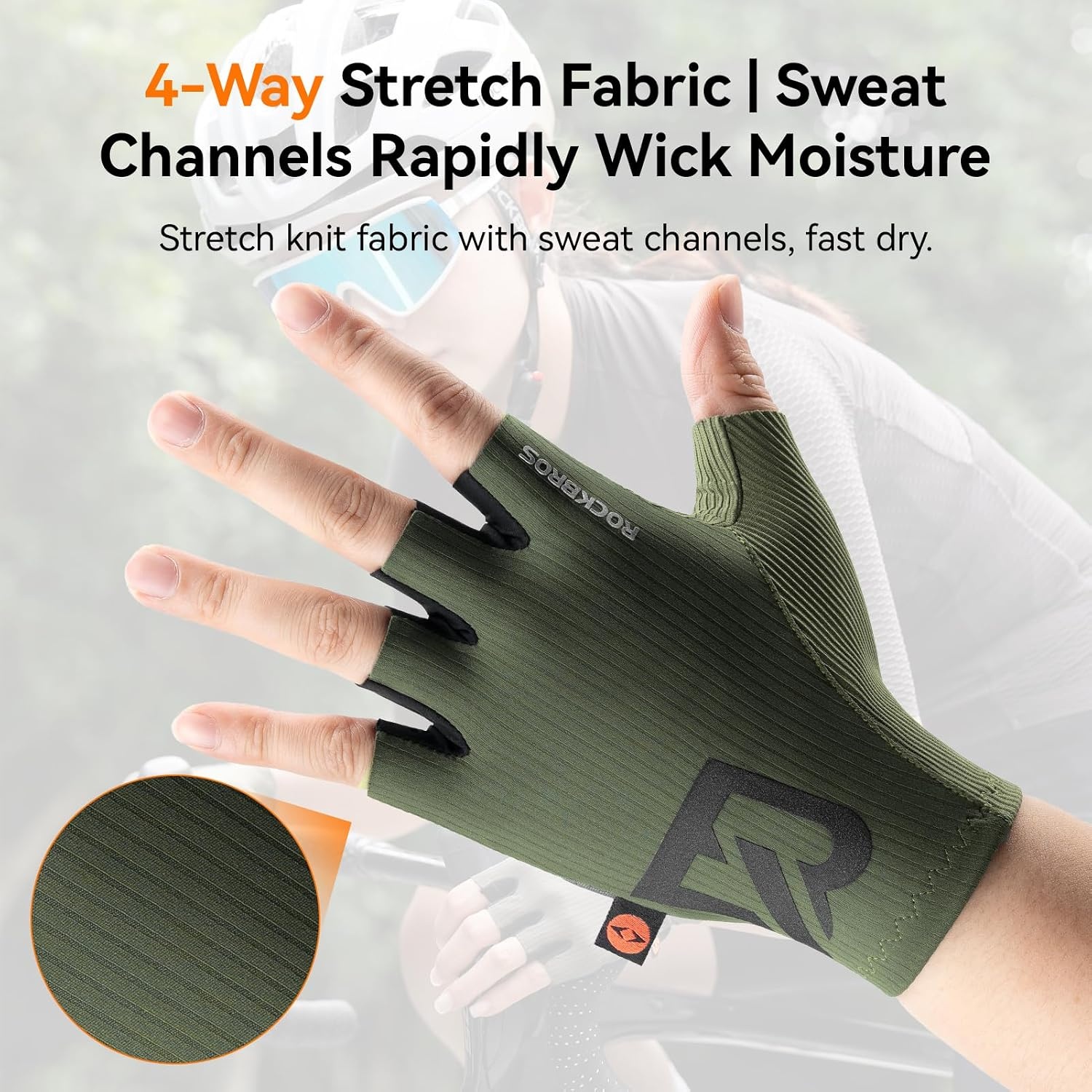 image:imageROCKBROS Cycling Gloves Italian Elastic DoubleArrow Palm ShockAbsorbing Foam 3D Ergonomic Padding Lightweight Breathable HalfFinger MTB Gloves for Cycling Gym Training Weightliftinggreen